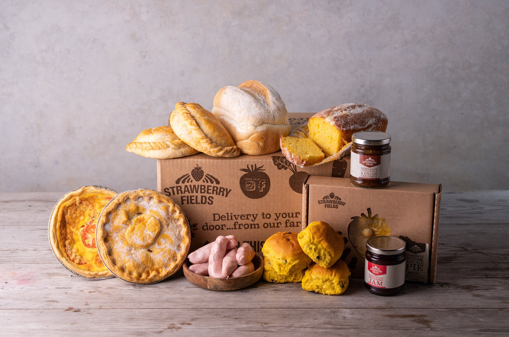 A collection of Strawberry Fields Farm shop favourites from Jam to pies, scones, pasties and freshly baked bread.